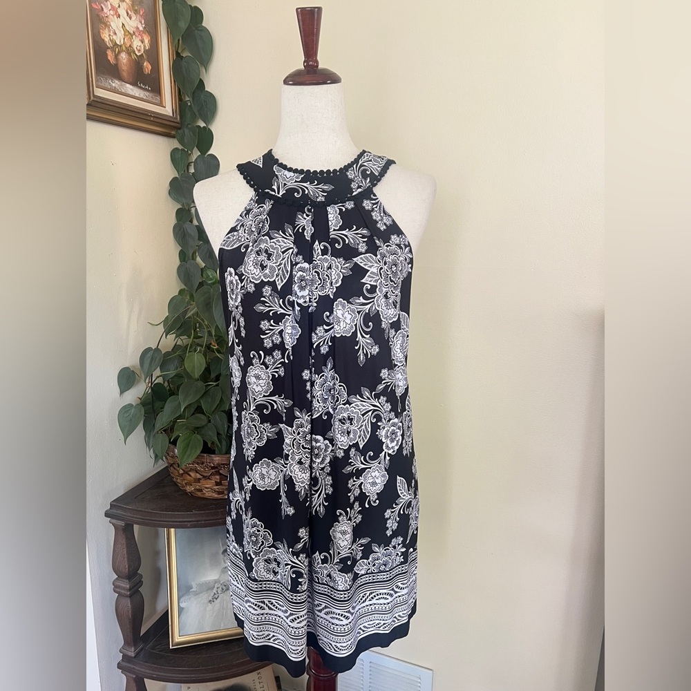 Three Hearts Black and White Floral Mini Dress